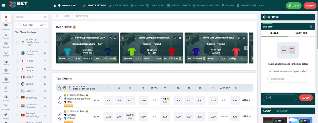 22Bet sports betting